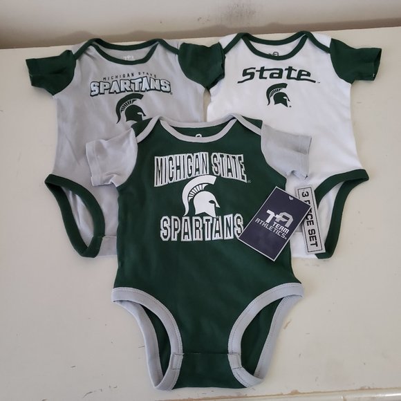 Michigan State Spartans One Piece Creeper Baby Infant 12 Months Set Green NWT - Picture 1 of 14